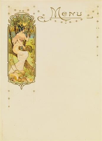 GASTON GÉRARD (1878-1969). [ART NOUVEAU.] Two menu cards. Circa 1890s. Each 11x8 inches, 29x21 cm. J. Charles, Paris.